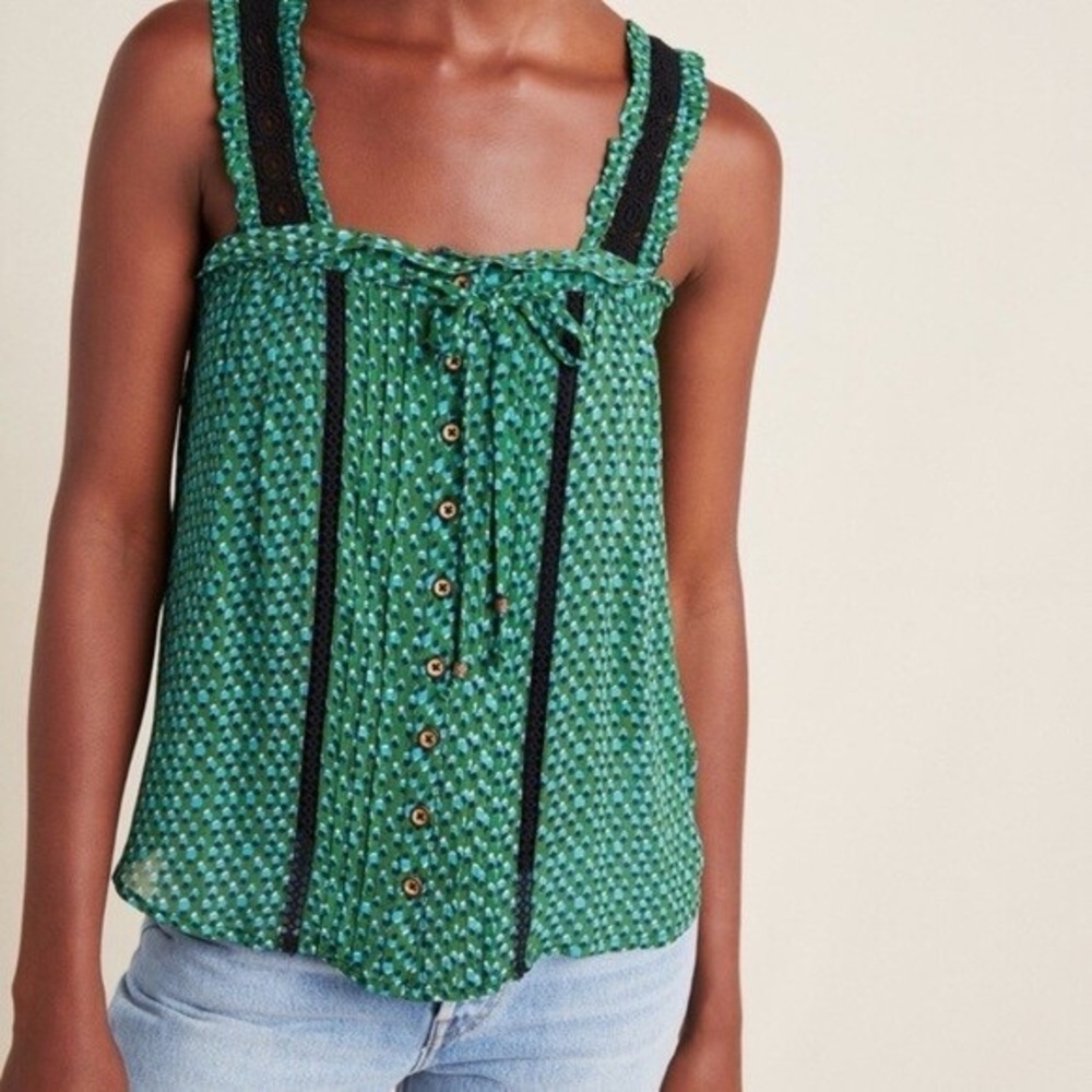 Anthropologie Green and Blue Patterned Fabric